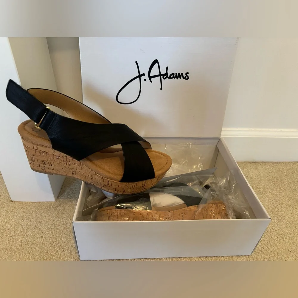 NIB Black wedge sandal on cork heel by J.Adams - 9